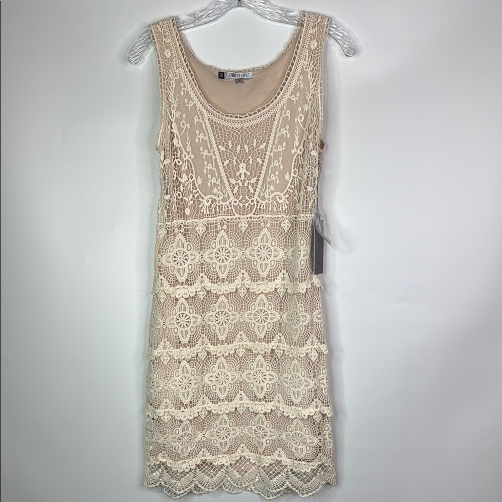 Jennifer Lopez Vida Loca Ivory Cotton Crochet Sleeveless A Line Dress Medium NWT